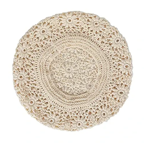 ZLYC Women Cotton Slouchy Crochet Beret Handmade Cutout Floral Beanie Hat - 13