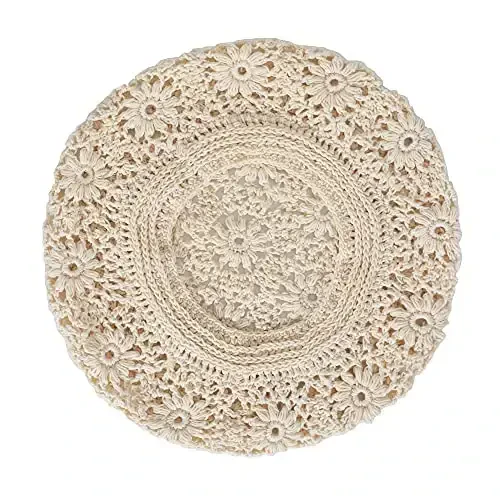 ZLYC Women Cotton Slouchy Crochet Beret Handmade Cutout Floral Beanie Hat - 6