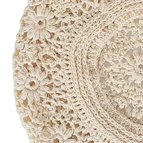 ZLYC Women Cotton Slouchy Crochet Beret Handmade Cutout Floral Beanie Hat - 7