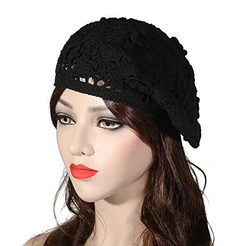 ZLYC Women Cotton Slouchy Crochet Beret Handmade Cutout Floral Beanie Hat - ZLYC (1)