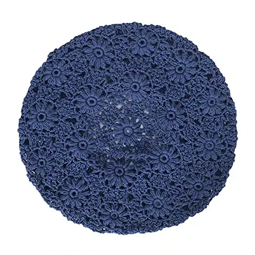 ZLYC Women Cotton Slouchy Crochet Beret Handmade Cutout Floral Beanie Hat - 5