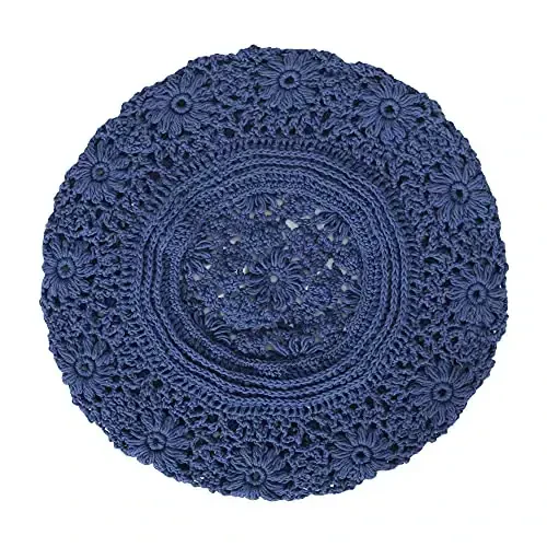 ZLYC Women Cotton Slouchy Crochet Beret Handmade Cutout Floral Beanie Hat - 6