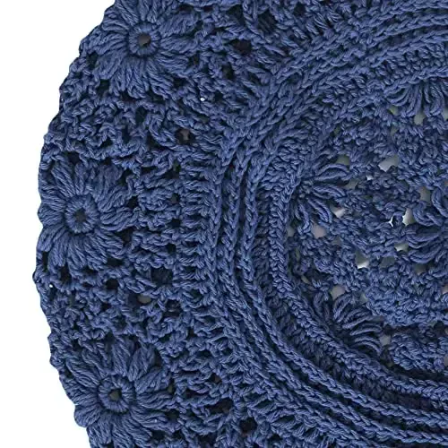 ZLYC Women Cotton Slouchy Crochet Beret Handmade Cutout Floral Beanie Hat - 7