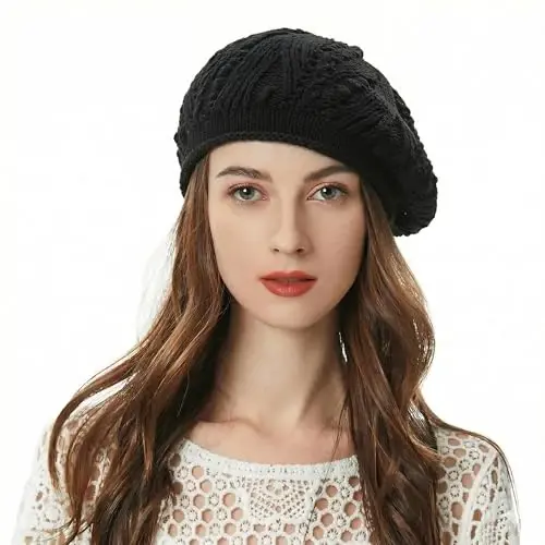 ZLYC Women Cotton Slouchy Crochet Beret Handmade Cutout Floral Beanie Hat 