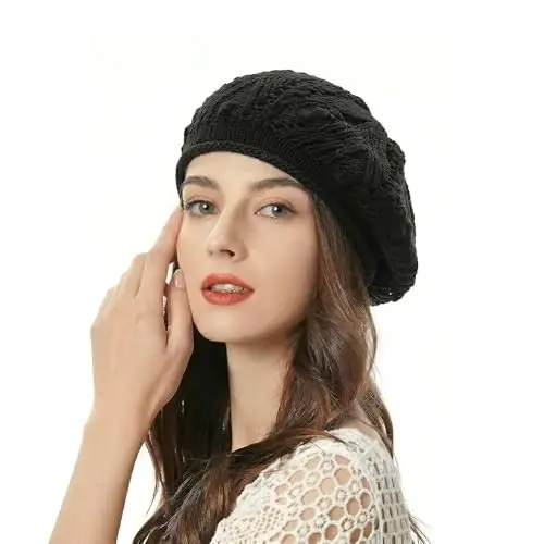 ZLYC Women Cotton Slouchy Crochet Beret Handmade Cutout Floral Beanie Hat - 2