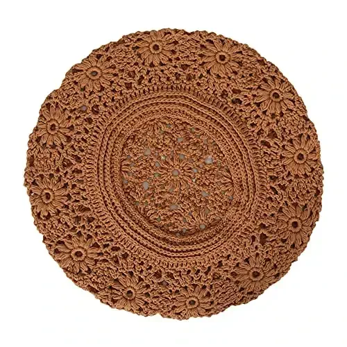 ZLYC Women Cotton Slouchy Crochet Beret Handmade Cutout Floral Beanie Hat - 6