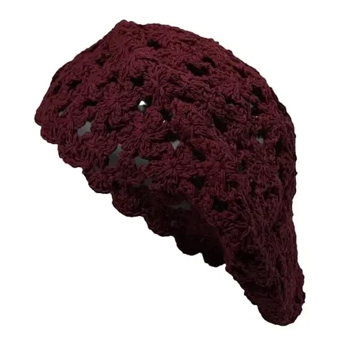 ZLYC Women Cotton Slouchy Crochet Beret Handmade Cutout Floral Beanie Hat - 5