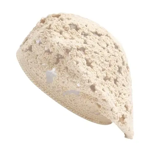 ZLYC Women Cotton Slouchy Crochet Beret Handmade Cutout Floral Beanie Hat - 5