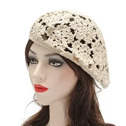 ZLYC Women Cotton Slouchy Crochet Beret Handmade Cutout Floral Beanie Hat - ZLYC (1)