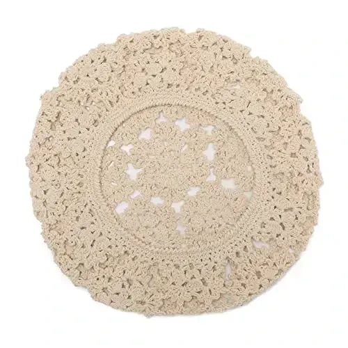 ZLYC Women Cotton Slouchy Crochet Beret Handmade Cutout Floral Beanie Hat - 6