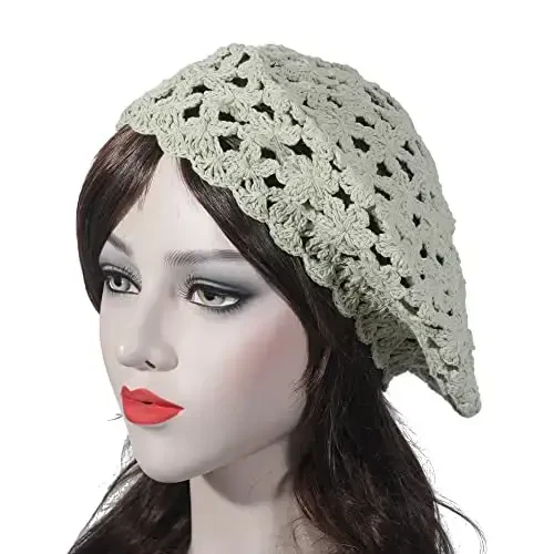 ZLYC Women Cotton Slouchy Crochet Beret Handmade Cutout Floral Beanie Hat - 2