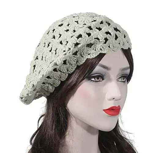 ZLYC Women Cotton Slouchy Crochet Beret Handmade Cutout Floral Beanie Hat - 3