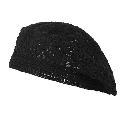 ZLYC Women Cotton Slouchy Crochet Beret Handmade Cutout Floral Beanie Hat - 5