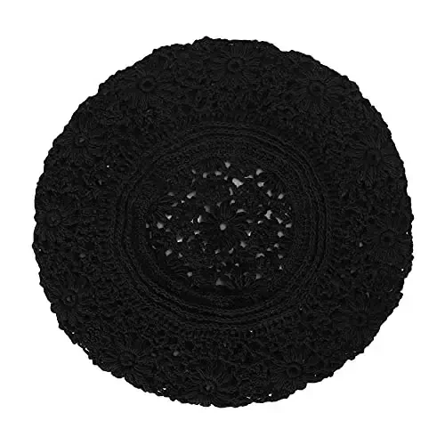 ZLYC Women Cotton Slouchy Crochet Beret Handmade Cutout Floral Beanie Hat - 6