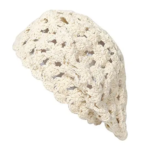 ZLYC Women Cotton Slouchy Crochet Beret Handmade Cutout Floral Beanie Hat - 5