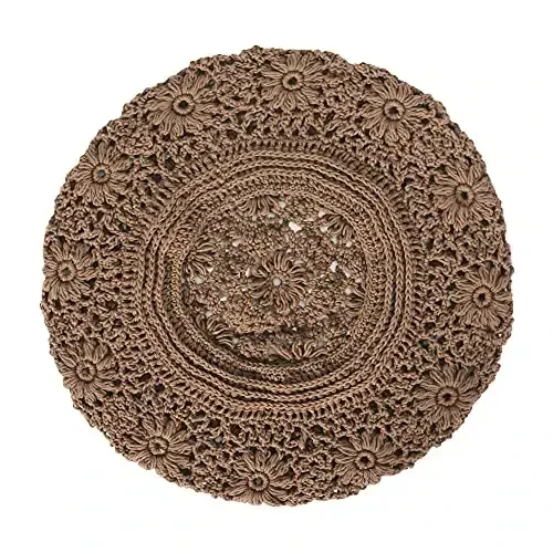 ZLYC Women Cotton Slouchy Crochet Beret Handmade Cutout Floral Beanie Hat - 6