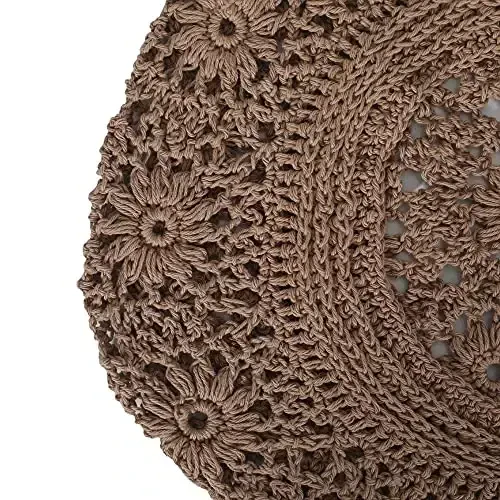 ZLYC Women Cotton Slouchy Crochet Beret Handmade Cutout Floral Beanie Hat - 7