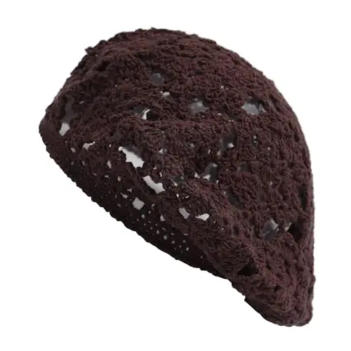 ZLYC Women Cotton Slouchy Crochet Beret Handmade Cutout Floral Beanie Hat - 5