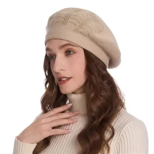 ZLYC Women French Beret Hat Reversible Knit Thickened Warm Artist Cap | Soft dense, timeless parisian vintage aesthetic, daily outfits matching, café gallery weekend stroll, autumn holiday party - 1