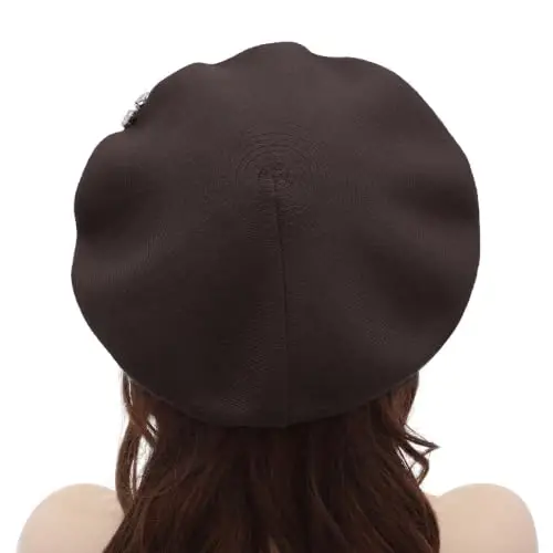 ZLYC Women French Beret Hat Reversible Solid Color Mosaic Warm Artist Cap | Soft cozy, parisian vintage chic aesthetic, office blazer daily styling, café travel photo shoot, festival retro party - 3