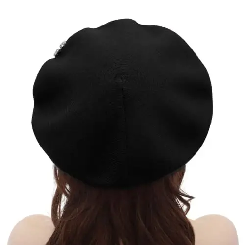 ZLYC Women French Beret Hat Reversible Solid Color Mosaic Warm Artist Cap | Soft cozy, parisian vintage chic aesthetic, office blazer daily styling, café travel photo shoot, festival retro party - 3