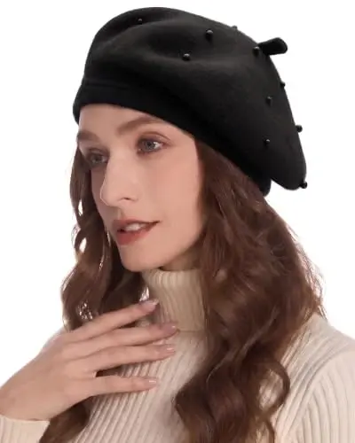 ZLYC Women French Beret Hat Winter Knitted Stretchable Beret Artist Cap | classic artist beret,soft stretch fit,city travel photo shoot, festival vintage party artist costume,daily matching - 1