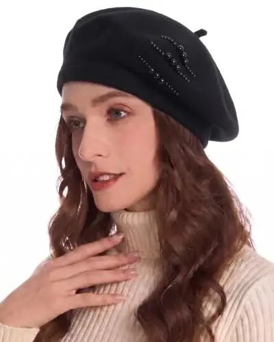 ZLYC Women French Beret Hat Winter Knitted Stretchable Beret Artist Cap | classic artist beret,soft stretch fit,city travel photo shoot, festival vintage party artist costume,daily matching - 1