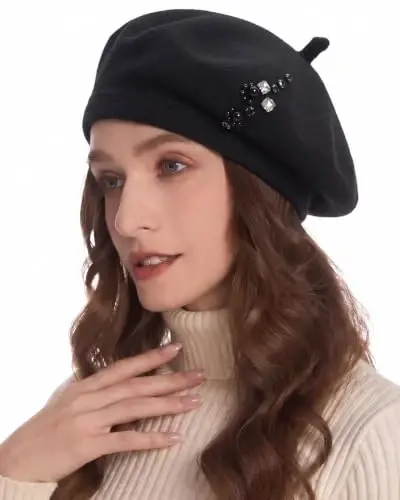 ZLYC Women French Beret Hat Winter Knitted Stretchable Beret Artist Cap | classic artist beret,soft stretch fit,city travel photo shoot, festival vintage party artist costume,daily matching - 1
