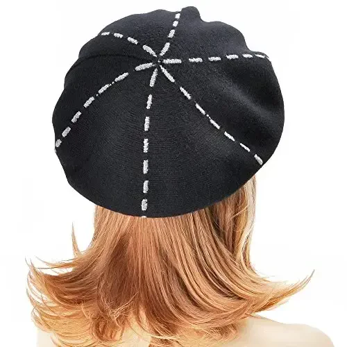 ZLYC Womens French Beret Hat Reversible Knitted Thickened Warm Cap for Ladies Girls - 4