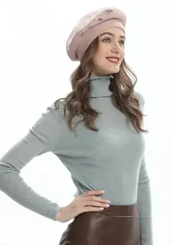 ZLYC Womens French Beret Hat Reversible Knitted Thickened Warm Cap for Ladies Girls - 3