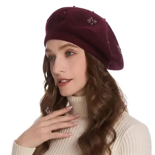 ZLYC Womens French Beret Hat Reversible Knitted Thickened Warm Cap for Ladies Girls 