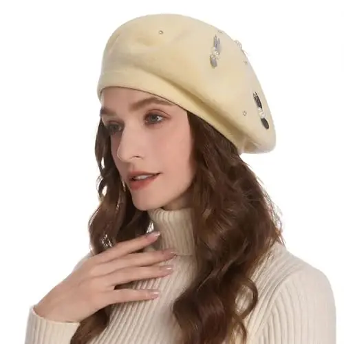 ZLYC Womens French Beret Hat Reversible Knitted Thickened Warm Cap for Ladies Girls 