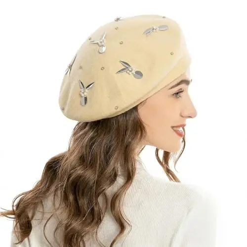ZLYC Womens French Beret Hat Reversible Knitted Thickened Warm Cap for Ladies Girls - 2