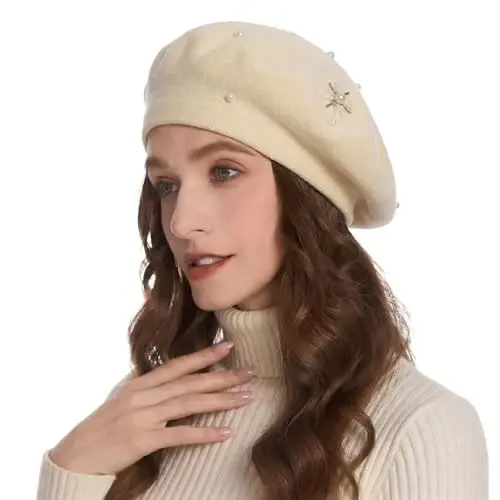 ZLYC Womens French Beret Hat Reversible Knitted Thickened Warm Cap for Ladies Girls 