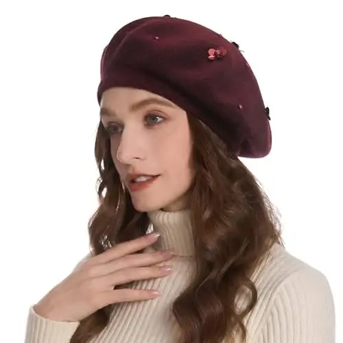 ZLYC Womens French Beret Hat Reversible Knitted Thickened Warm Cap for Ladies Girls 