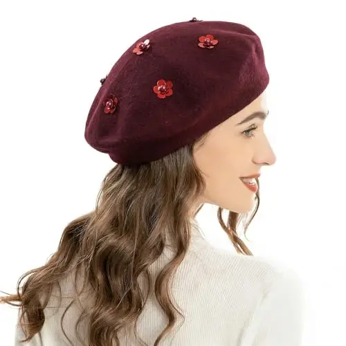 ZLYC Womens French Beret Hat Reversible Knitted Thickened Warm Cap for Ladies Girls - ZLYC (1)
