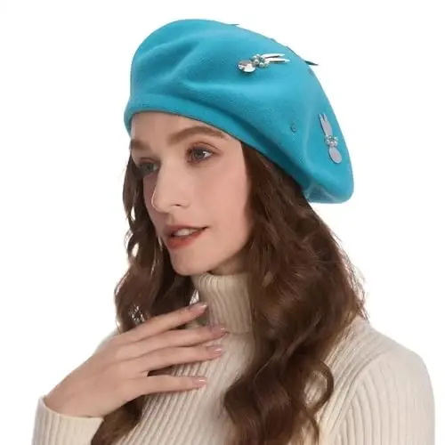 ZLYC Womens French Beret Hat Reversible Knitted Thickened Warm Cap for Ladies Girls 