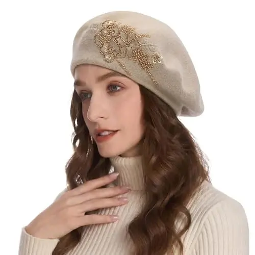 ZLYC Womens French Beret Hat Reversible Knitted Thickened Warm Cap for Ladies Girls 