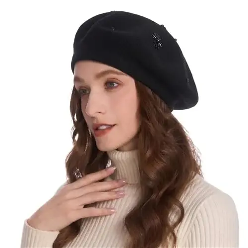 ZLYC Womens French Beret Hat Reversible Knitted Thickened Warm Cap for Ladies Girls 