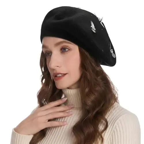 ZLYC Womens French Beret Hat Reversible Knitted Thickened Warm Cap for Ladies Girls 