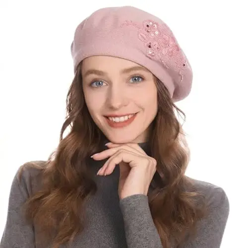 ZLYC Womens French Beret Hat Reversible Knitted Thickened Warm Cap for Ladies Girls - ZLYC (1)