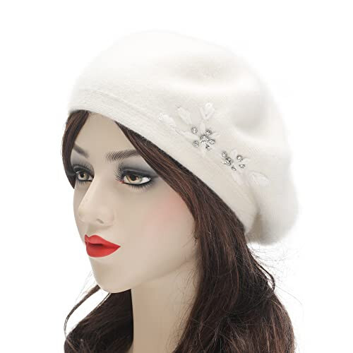 ZLYC Womens French Beret hat, Reversible Solid Color Cashmere Mosaic Warm Beret Cap for Girls - 2