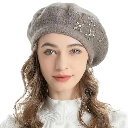 ZLYC Womens French Beret hat, Reversible Solid Color Mosaic Warm Beret Cap for Girls 