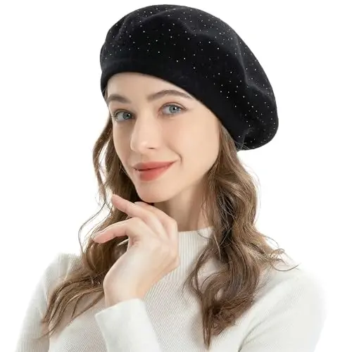 ZLYC Womens French Beret hat, Reversible Solid Color Mosaic Warm Beret Cap for Girls - ZLYC (1)