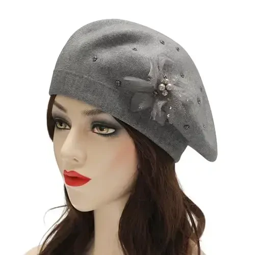 ZLYC Womens French Beret hat, Reversible Solid Color CasModazoneere Mosaic Warm Beret Cap for Girls - 2