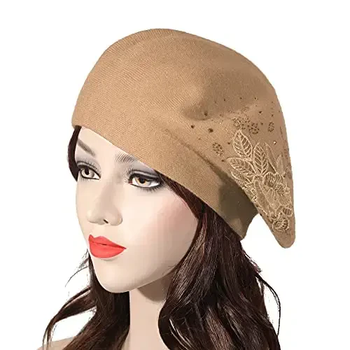 ZLYC Womens French Beret hat, Reversible Solid Color CasModazoneere Mosaic Warm Beret Cap for Girls - 2