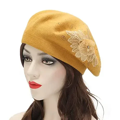 ZLYC Womens French Beret hat, Reversible Solid Color CasModazoneere Mosaic Warm Beret Cap for Girls - 2