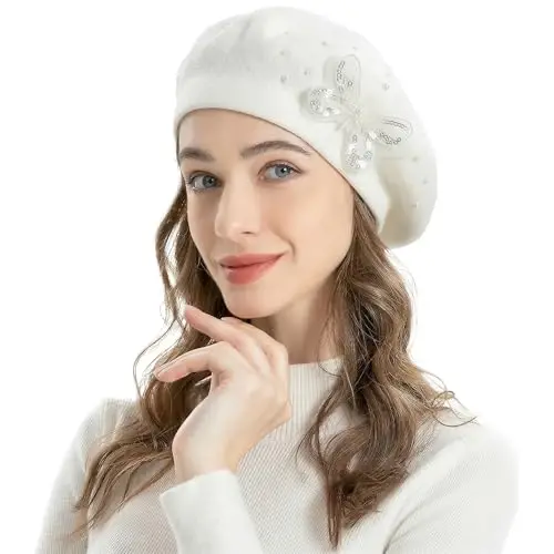 ZLYC Womens French Beret hat, Reversible Solid Color CasModazoneere Mosaic Warm Beret Cap for Girls - 2