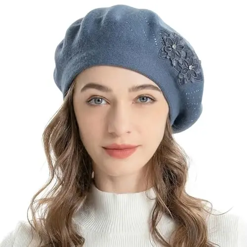 ZLYC Womens French Beret hat, Reversible Solid Color CasModazoneere Mosaic Warm Beret Cap for Girls 