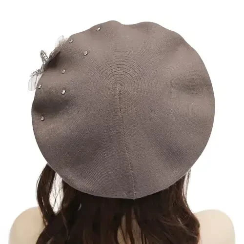 ZLYC Womens French Beret hat, Reversible Solid Color CasModazoneere Mosaic Warm Beret Cap for Girls - 3